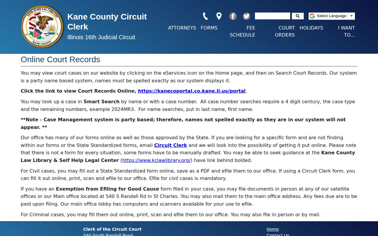 Kane County released inmate court record search