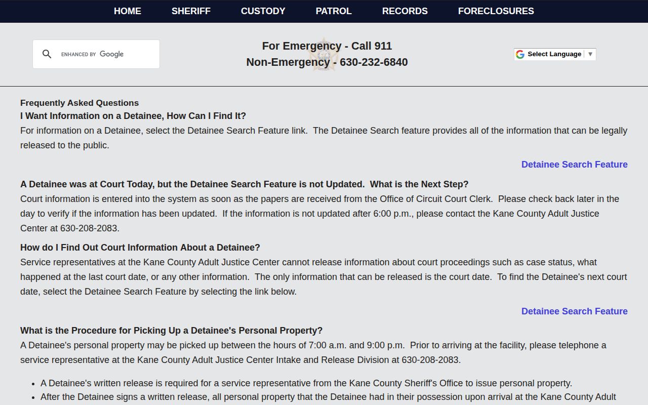 Kane County 72-hour release data timing and hold guidance