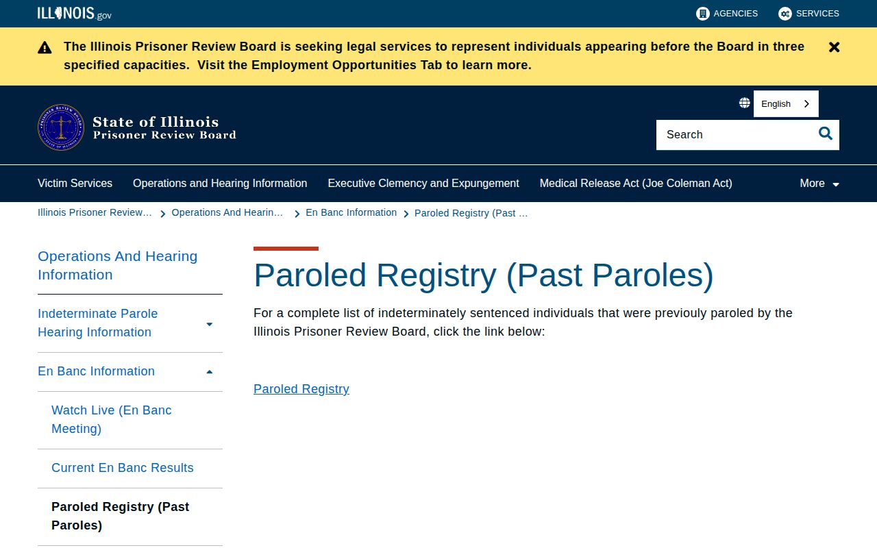 Illinois Prisoner Review Board past parole records page